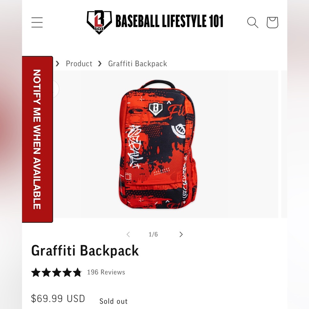 Baseball Lifestyle Red Graffiti Backpack